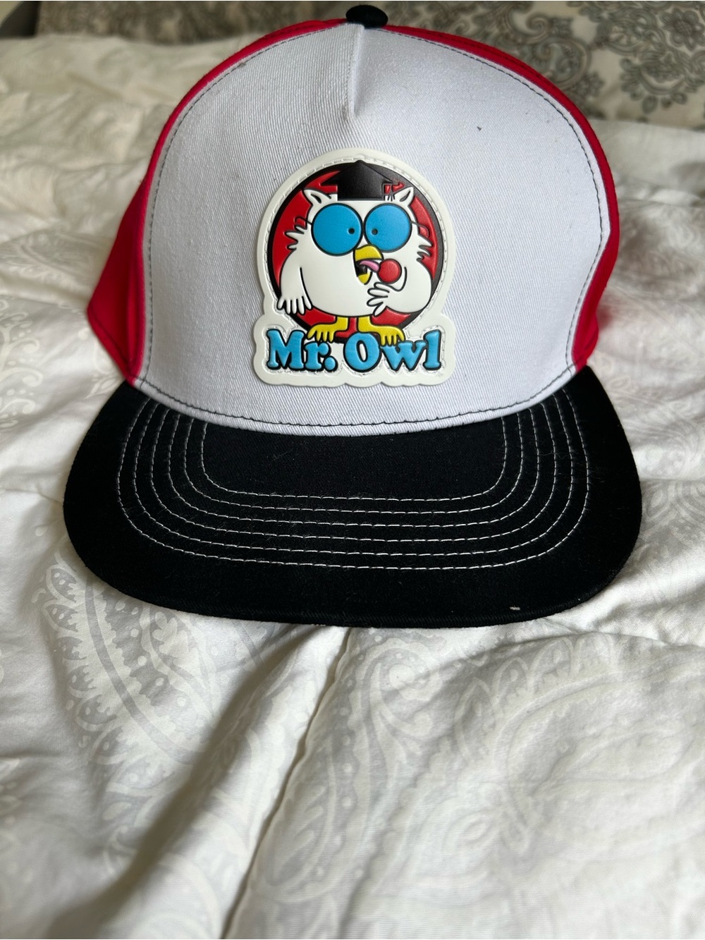 Mr. Owl Trucker Hat in White, Red & Black - Brisco Brands